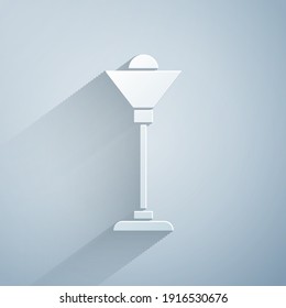 Paper cut Floor lamp icon isolated on grey background. Paper art style. Vector