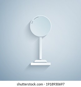Paper cut Floor lamp icon isolated on grey background. Paper art style. Vector.