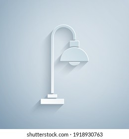 Paper cut Floor lamp icon isolated on grey background. Paper art style. Vector.