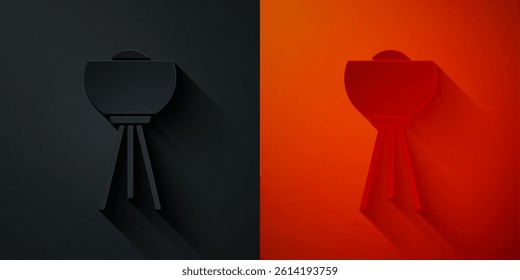 Paper cut Floor lamp icon isolated on black and red background. Paper art style. Vector