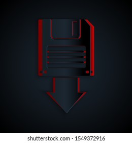 Paper cut Floppy disk backup icon isolated on black background. Diskette sign. Paper art style. Vector Illustration