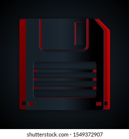 Paper cut Floppy disk for computer data storage icon isolated on black background. Diskette sign. Paper art style. Vector Illustration