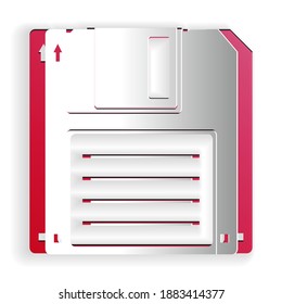 Paper cut Floppy disk for computer data storage icon isolated on white background. Diskette sign. Paper art style. Vector.