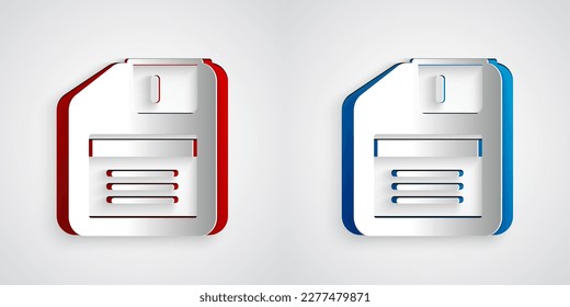 Paper cut Floppy disk for computer data storage icon isolated on grey background. Diskette sign. Paper art style. Vector