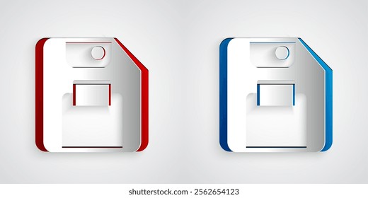 Paper cut Floppy disk for computer data storage icon isolated on grey background. Diskette sign. Paper art style. Vector