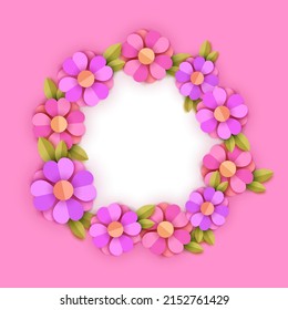 El Papel Corta El Marco Circular Floral Con El Espacio De Copia En Fondo Blanco Y Rosa.