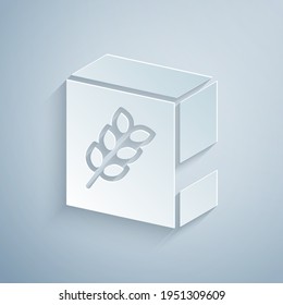 Paper cut Flour pack icon isolated on grey background. Paper art style. Vector