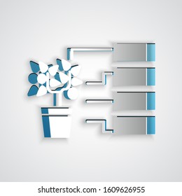 Paper cut Flower analysis icon isolated on grey background. Paper art style. Vector Illustration
