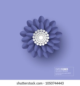 Paper cut flower blue color. 3d paper craft style. Decorative element. Vector illustration.