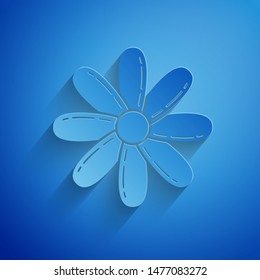 Paper cut Flower icon isolated on blue background. Sweet natural food. Paper art style. Vector Illustration