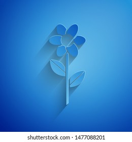 Paper cut Flower icon isolated on blue background. Paper art style. Vector Illustration