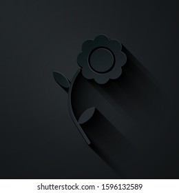 Paper cut Flower icon isolated on black background. Paper art style. Vector Illustration