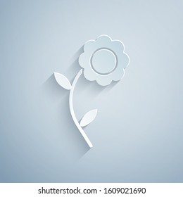 Paper cut Flower icon isolated on grey background. Paper art style. Vector Illustration