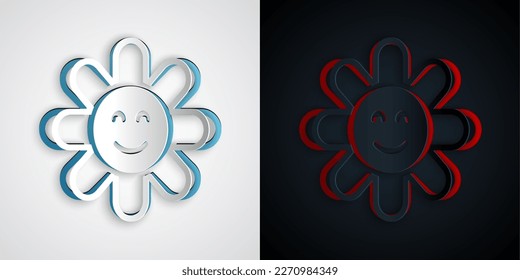 Paper cut Flower icon isolated on grey and black background. Paper art style. Vector