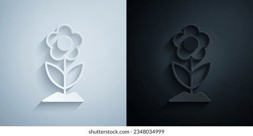 Paper cut Flower icon isolated on grey and black background. Paper art style. Vector