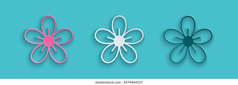 Icono de la flor aislado en el fondo azul. Estilo de arte de papel. Vector
