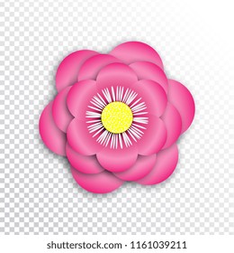 paper cut flower with realistic shadow on transparent background. floral decoration for banner, poster, invitation, greeting card