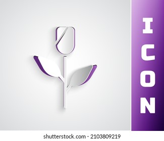 Paper cut Flower rose icon isolated on grey background. Paper art style. Vector