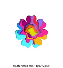 Paper cut flower shape 3D design.  Template for birthday and greeting card backgrounds. Colorful vector illustration.