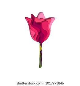 Paper cut flower shape 3D design.  Template for birthday and greeting card backgrounds. Colorful vector illustration.