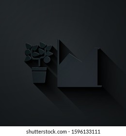 Paper cut Flower statistics icon isolated on black background. Paper art style. Vector Illustration