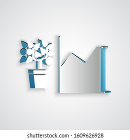 Paper cut Flower statistics icon isolated on grey background. Paper art style. Vector Illustration