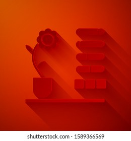 Paper cut Flower status icon isolated on red background. Paper art style. Vector Illustration