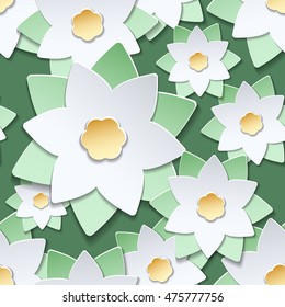 Paper cut flowers origami vector floral pattern. Japanese style floral background. Vector illustration
