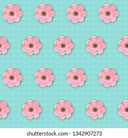 Paper Cut Flowers Seamless Pattern. Spring Floral Origami Background. Botanical Graphic Design Fabric Texture for Wallpaper, Wrapping. Vector illustration