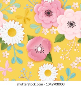 Las Flores De Corte De Papel Son Un Patrón Sin Precedentes. Fondo de originami floral primaveral. Textura de Tejido de Diseño Gráfico Botánico para Papel de Techo, Envoltura. Ilustración del vector