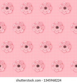 Paper Cut Flowers Seamless Pattern. Spring Floral Origami Background. Botanical Graphic Design Fabric Texture for Wallpaper, Wrapping. Vector illustration
