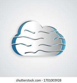 Paper cut Fog and cloud icon isolated on grey background. Paper art style. Vector Illustration