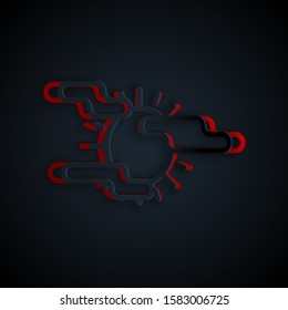 Paper cut Fog and sun icon isolated on black background. Paper art style. Vector Illustration