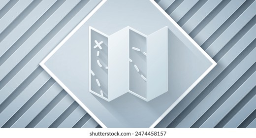 Papierschnitt Gefaltetes Kartensymbol auf grauem Hintergrund. Papierkunststil. Vektorgrafik