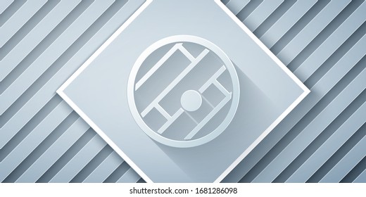Recorte de papel Mapa plegado con icono de marcador de posición aislado en fondo gris. Estilo de arte de papel. Ilustración vectorial