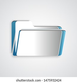Paper cut Folder icon isolated on grey background. Paper art style. Vector Illustration