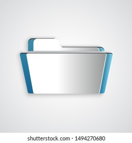 Paper cut Folder icon isolated on grey background. Paper art style. Vector Illustration