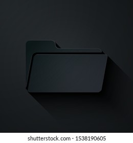Paper cut Folder icon isolated on black background. Paper art style. Vector Illustration