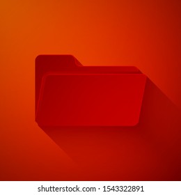 Paper cut Folder icon isolated on red background. Paper art style. Vector Illustration