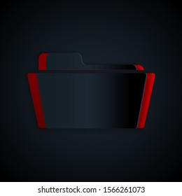 Paper cut Folder icon isolated on black background. Paper art style. Vector Illustration