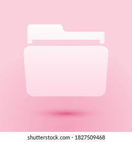 Paper cut Folder icon isolated on pink background. Paper art style. Vector.