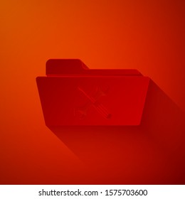 Paper cut Folder with screwdriver and wrench icon isolated on red background. Adjusting, service, setting, maintenance, repair, fixing. Paper art style. Vector Illustration