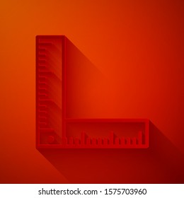 Paper cut Folding ruler icon isolated on red background. Paper art style. Vector Illustration