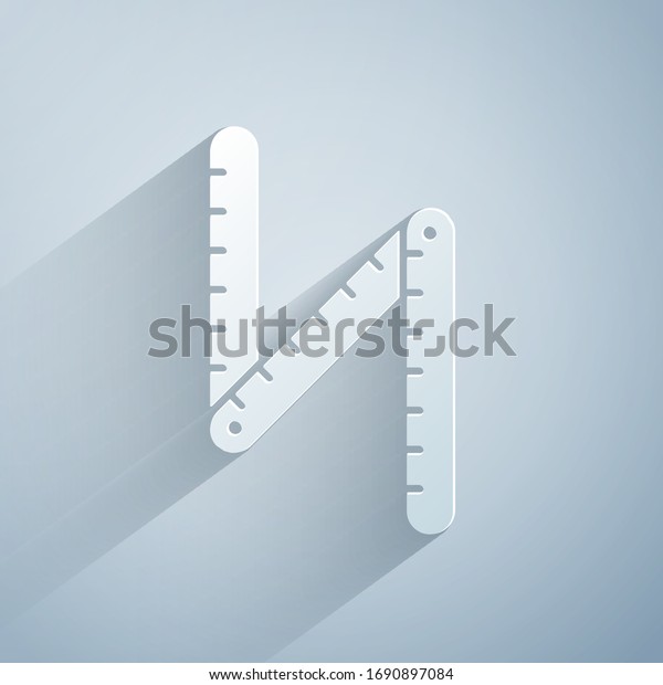 Paper cut Folding ruler icon\
isolated on grey background. Paper art style. Vector\
Illustration