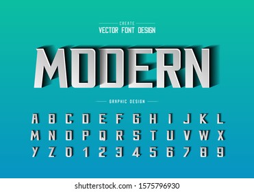 Paper cut font and alphabet vector, Bold Modern Typeface and letter number design, Graphic text on gradient green and blue background