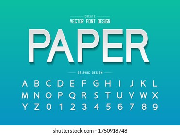 Tipo de letra de corte de papel y diseño de vector alfabético, tipo y número de diseño, texto gráfico en segundo plano