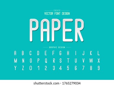 Paper cut font and alphabet vector, Letter style typeface and number design, Graphic text on background