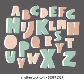Paper cut font.Hand made simple colorful letters. Vector