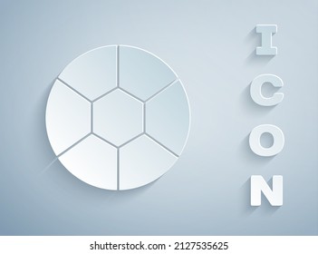 Paper cut Football ball icon isolated on grey background. Soccer ball. Sport equipment. Paper art style. Vector Illustration