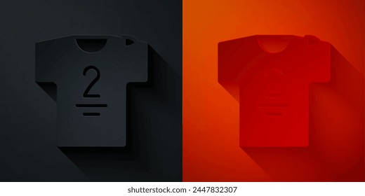 Paper cut Football jersey and t-shirt icon isolated on black and red background. Paper art style. Vector